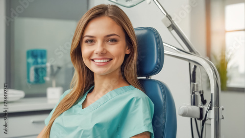 Beautiful smiling girl doctor  uniform dentist in the office