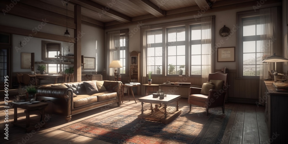 Country style interior of living room in traditional house. Country style interior of living room in traditional house.