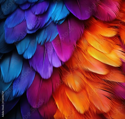 Colorful feathers background. Generative AI. © serg3d
