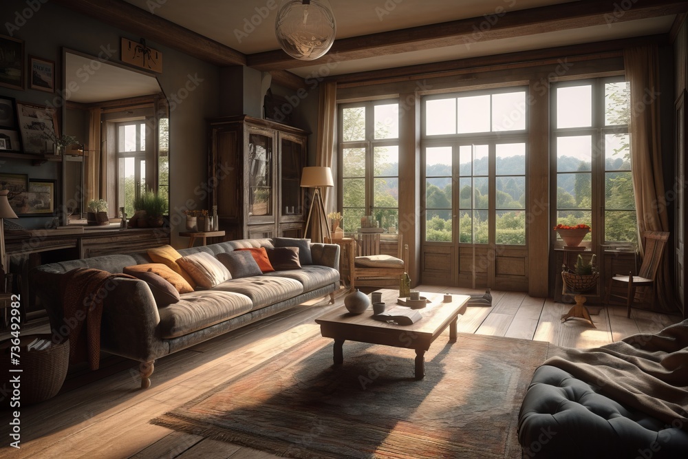 Naklejka premium Living room nterior in Country style house.