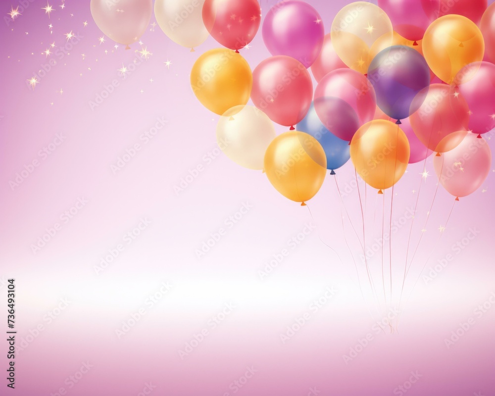 Colorful balloons on a purple background. Generative AI.