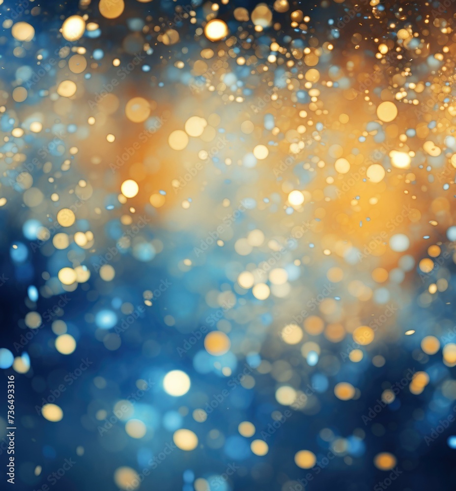 Golden glitter background with blue and orange lights. Generative AI.