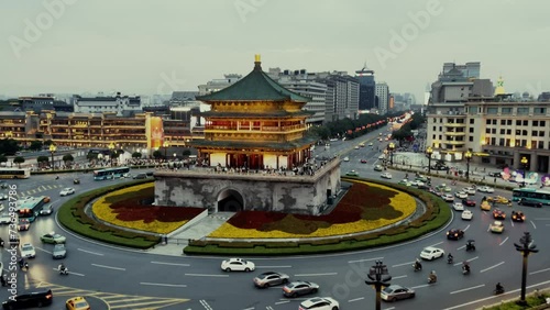 Xian city urban view with Bell Tower landmark photo