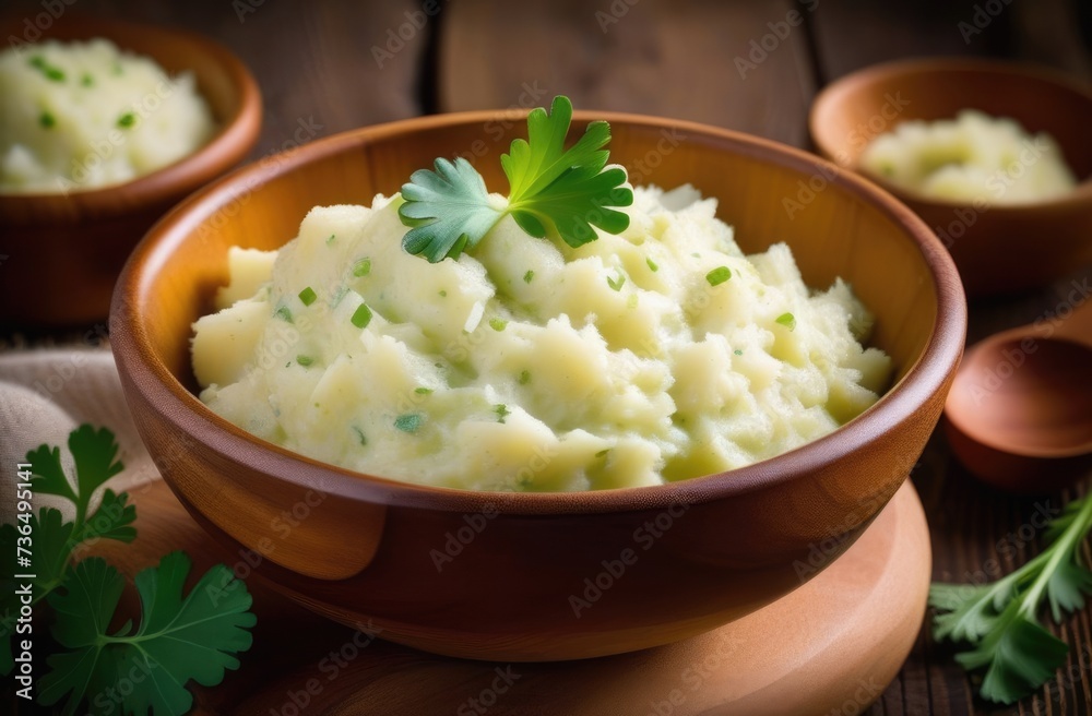 St. Patrick's Day, national Irish cuisine, traditional Irish dish, Colcannon, mashed potatoes with cabbage, garnished with parsley St. Patrick's Day, national Irish cuisine, traditional Irish dish, Colcannon, mashed potatoes with cabbage, garnished with parsley