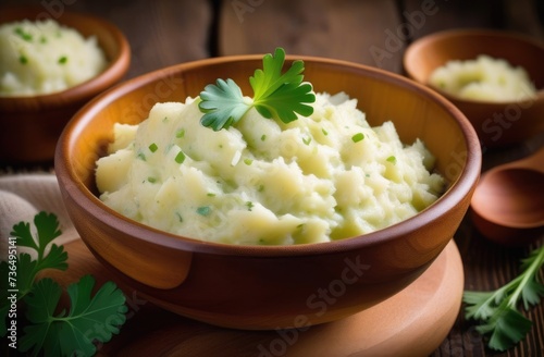 St. Patrick's Day, national Irish cuisine, traditional Irish dish, Colcannon, mashed potatoes with cabbage, garnished with parsley
