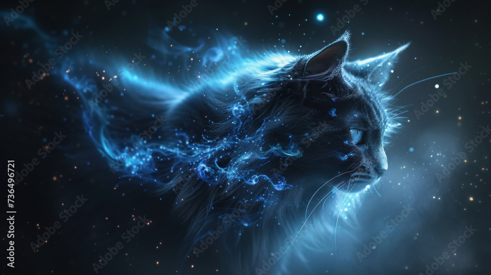 Magical cat looking like space nebula