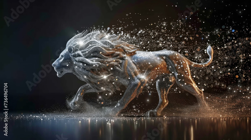 Statue of running lion made of unreal material