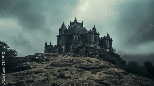 Old spooky castle on top of a hill