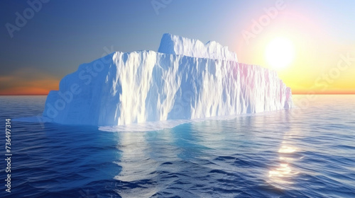 Iceberg in sea, spectacular sunrise, clear weather