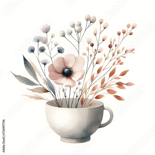 Minimalist Botanical Watercolor with Tiny Blossoms