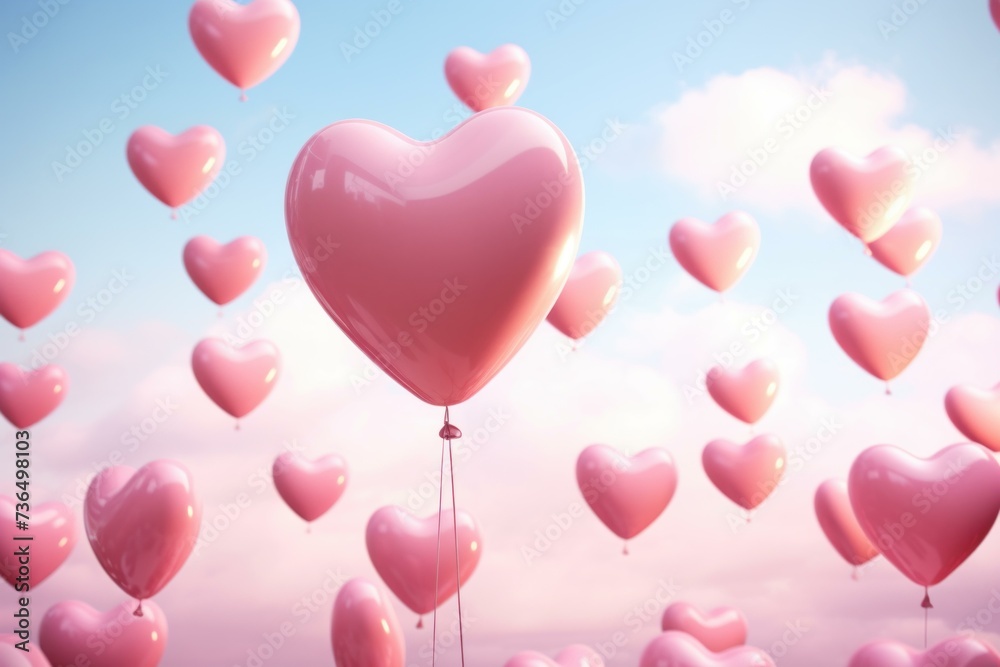 Vibrant Heart shaped helium balloons. Romantic gift. Generate Ai