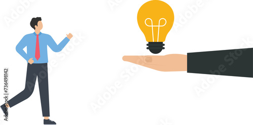 Manager giving light bulb to businessman, innovation ideas or strategic planning for growth concept, 
