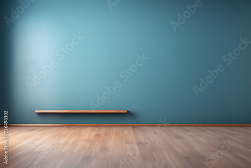 Minimalist background for product presentation. A light on a bluish wall and a shelf on the wall.