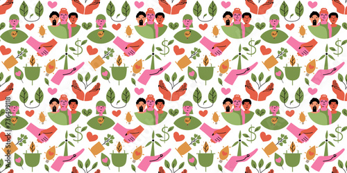 ESG seamless pattern. Sustainable and environmental horizontal background. Ecological vector illustration.