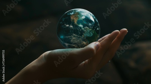 Sustainable Earth in Hands - Human hands cradling a glowing globe, symbolizing care for the environment