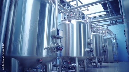 Equipment dairy plant, milk factory industry. Stainless steel storage and processing tanks © useful pictures