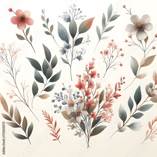 Small Flowers in Botanical Imagery Watercolor