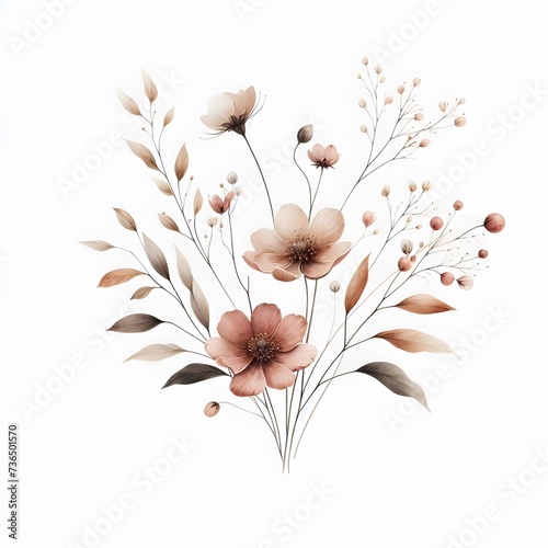 Minimalist Botanical Watercolor with Tiny Blossoms