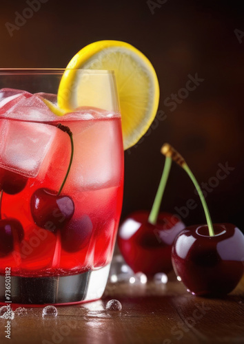 Wallpaper Mural glass of non-alcoholic cherry lemonade, refreshing drink, fresh summer cocktail with ice, detox water, berry cocktail, beach bar Torontodigital.ca
