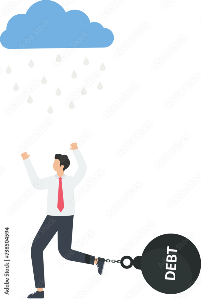 Businessman with debt and tax burden stands under the rain, Debt burden or financial management concept,
Businessman with debt and tax burden stands under the rain, Debt burden or financial management concept,