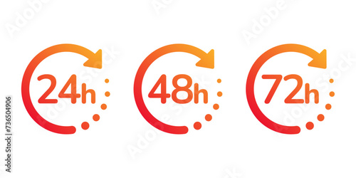 24, 48, and 72 hours with arrow loop icon. 24, 48, 72 hours cyclic sign. Opened order execution or delivery sign vector illustration