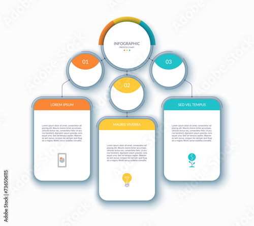 Infographic chart with 3 steps, parts, options. Clean minimalistic vector template. Can be used as diagram, graph, flow chart, workflow layout for web, report, business presentation.