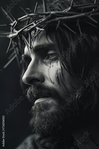 Jesus Christ our father with a crown of thorns