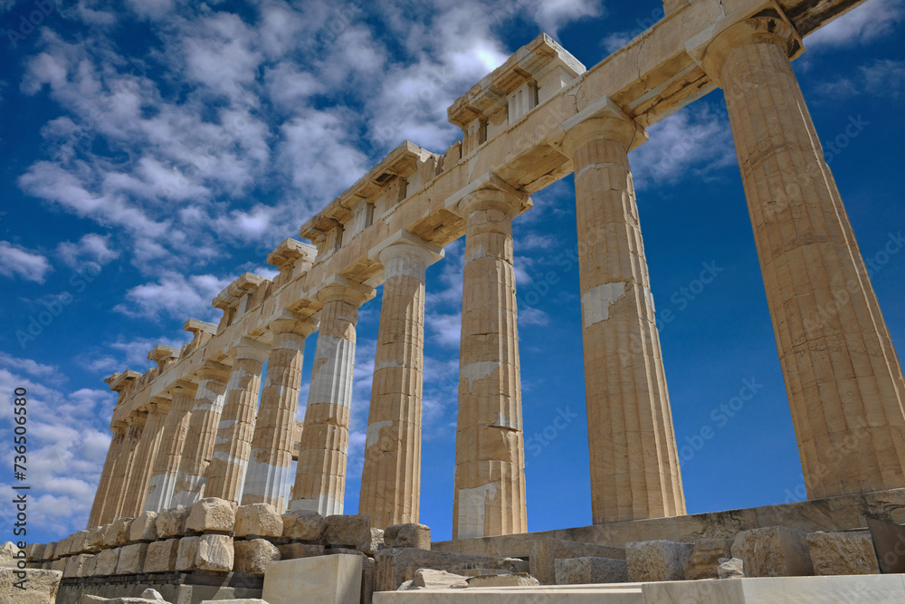 Facade and columns of the Parthenon temple on the Athenian Acropolis, Greece