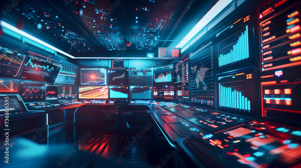 Neon-lit cybersecurity data center with complex data analysis and digital forensics workstations Neon-lit cybersecurity data center with complex data analysis and digital forensics workstations