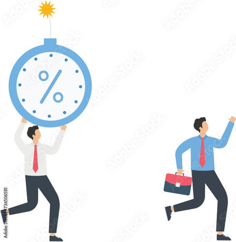 Businessman runs away from a clock bomb, Runs away clock, Crisis management and business survival concept,
