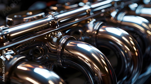 Close-up of Chrome Exhaust Manifold in Car Engine © John