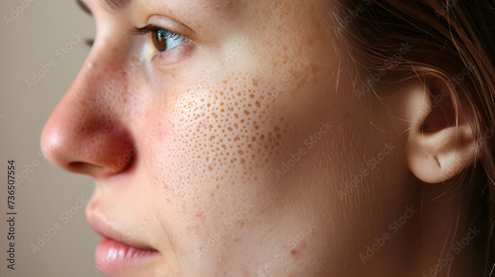 Obraz premium Profile View of Young Female with Freckles and Natural Skin Texture