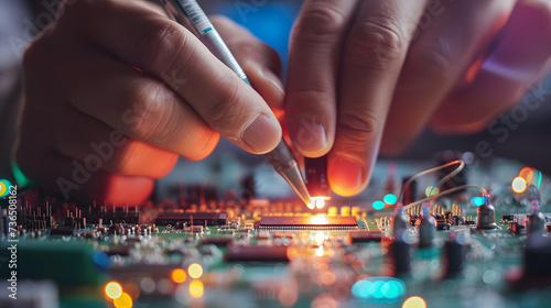 Close-up of Engineer Soldering a Circuit Board