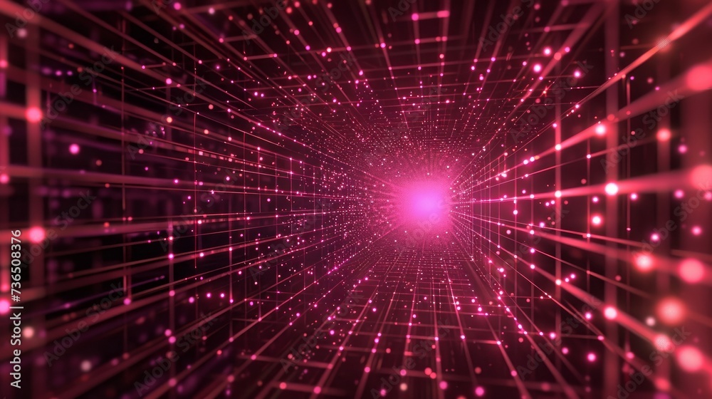 A mesmerizing 3D rendering of a digital matrix, composed of intricate particles and grids A mesmerizing 3D rendering of a digital matrix, composed of intricate particles and grids