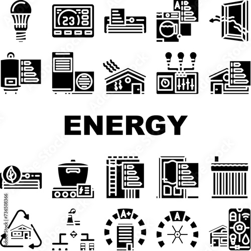 energy efficient technology home icons set vector
