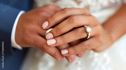 Elegant Wedding Ring on Bride's Finger Close-Up