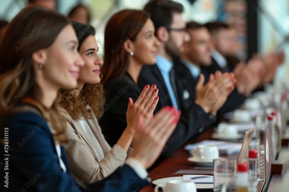 group of people applauding at a serious meeting group of people applauding at a serious meeting