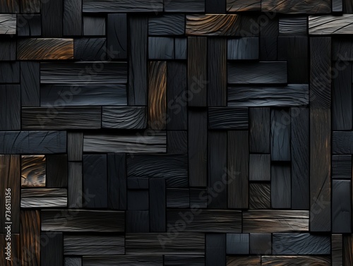 Dark black wooden Geometric grid background Modern dark abstract texture seamless pattern