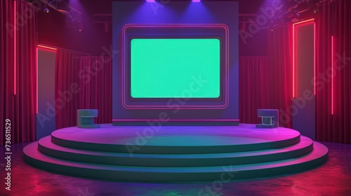 A full-shot view of a retro-inspired virtual show stage, evoking a sense of nostalgic digital charm