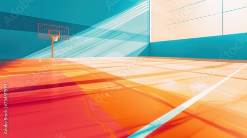 A stylized, abstract graphic representation of a netball court, capturing its unique layout and vibrant energy © Chingiz