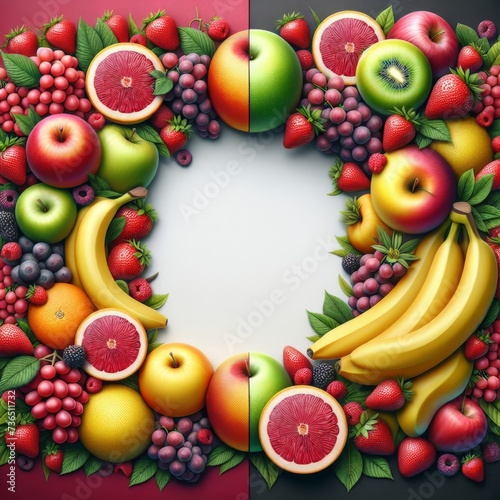 health, natural, apple, banana, orange, grape, strawberry, texture, beauty, composition, viewer, insert, text, creative, versatility, application