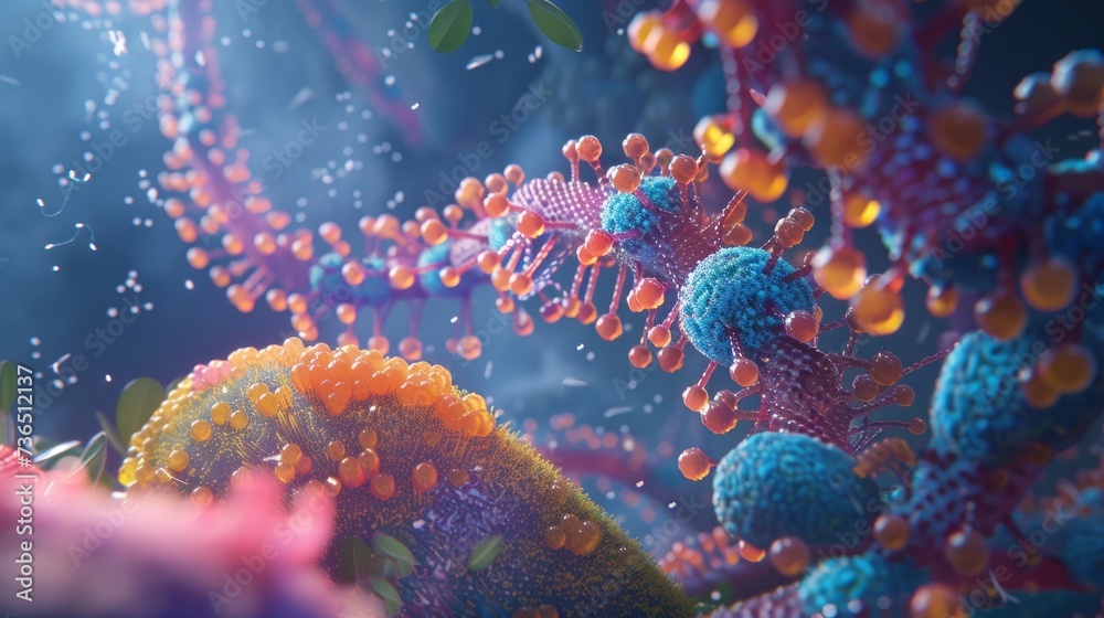 A 3D digital rendering of a liposome encapsulating DNA strands A 3D digital rendering of a liposome encapsulating DNA strands