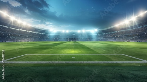 A breathtaking panoramic view of a bustling modern stadium, alive with the excitement of a live football match