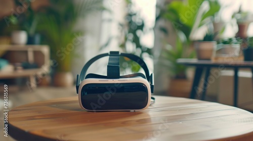 A sleek pair of virtual reality goggles alongside a modern smartphone, neatly arranged on a studio table