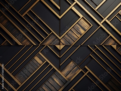 Dark black mosaic background with golden lines Art Deco luxury style texture