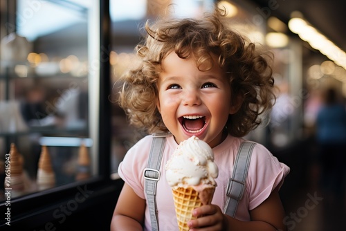 A smiling girl holds an ice cream in her hands.