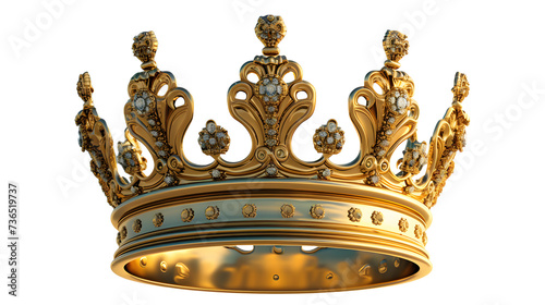 A regal and elegant golden crown hangs in mid-air against a pure and crystal-clear background