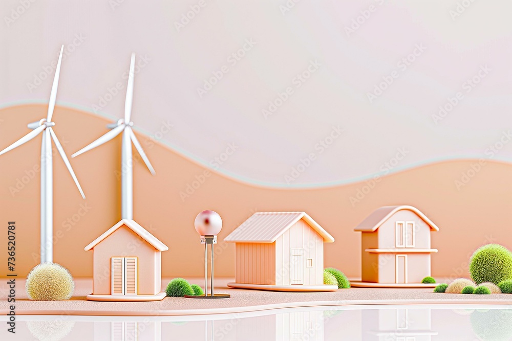 Miniature Pastel Town with Wind Turbines Miniature Pastel Town with Wind Turbines
