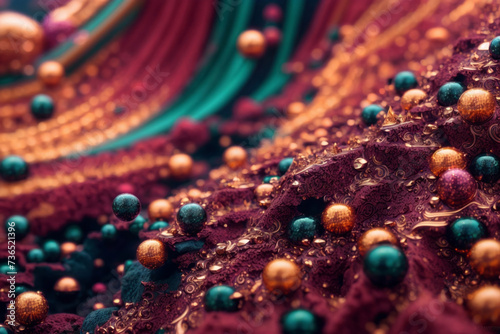 A closeup shot of a luxury women cloth decorated with colorful pearls photo