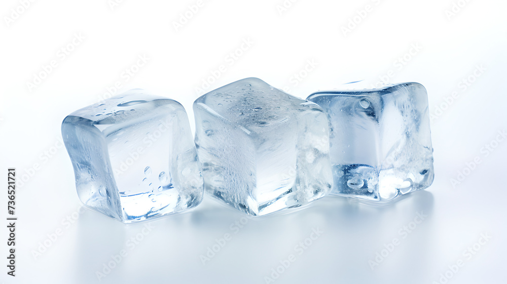 close up of three ice cubes on white background close up of three ice cubes on white background